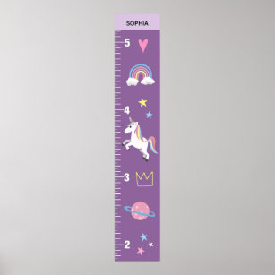 Girls Cute Purple Unicorn Kids Growth Chart