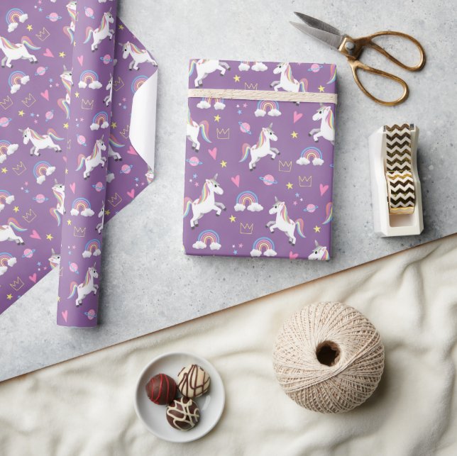 Girls Cute Purple Unicorn Pattern Kids Birthday Wrapping Paper (Crafts)