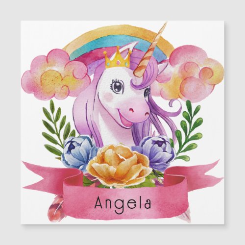 Girls Cute Purple Unicorn Rainbow Custom Name     