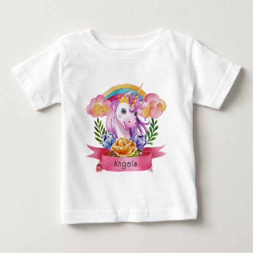 Girls Cute Purple Unicorn Rainbow Custom Name      Baby T_Shirt