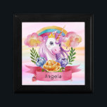 Girls Cute Purple Unicorn Rainbow Custom Name      Gift Box<br><div class="desc">Featuring a purple unicorn with crown, rainbow, flower wreath that can be personalised with your princess name. Ideal for a birthday gift, nursery decor, kids room art, home decor, and other occasions. Easy customization of your princess name and font using the "Personalization button". You can also "Transfer design to a...</div>