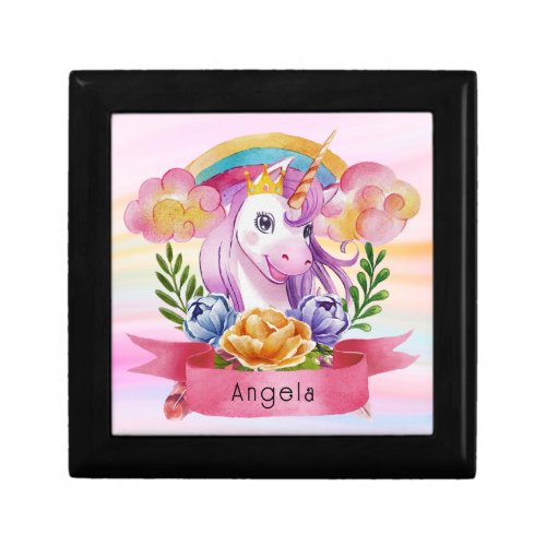 Girls Cute Purple Unicorn Rainbow Custom Name      Gift Box
