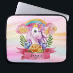 Girls Cute Purple Unicorn Rainbow Custom Name      Laptop Sleeve<br><div class="desc">Featuring a purple unicorn with crown, rainbow, flower wreath that can be personalized with your princess name. Ideal for a birthday gift, nursery decor, kids room art, home decor, and other occasions. Easy customization of your princess name and font using the "Personalization button". You can also "Transfer design to a...</div>