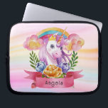 Girls Cute Purple Unicorn Rainbow Custom Name      Laptop Sleeve<br><div class="desc">Featuring a purple unicorn with crown, rainbow, flower wreath that can be personalized with your princess name. Ideal for a birthday gift, nursery decor, kids room art, home decor, and other occasions. Easy customization of your princess name and font using the "Personalization button". You can also "Transfer design to a...</div>