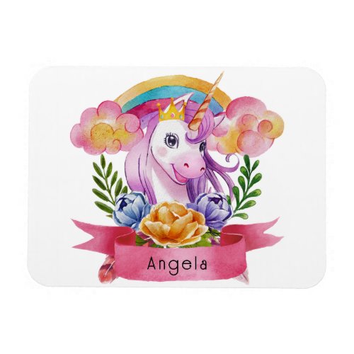 Girls Cute Purple Unicorn Rainbow Custom Name     Magnet