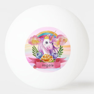 Girls Cute Purple Unicorn Rainbow Custom Name   Ping Pong Ball