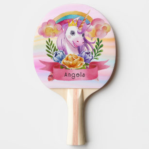 Girls Cute Purple Unicorn Rainbow Custom Name   Ping Pong Paddle