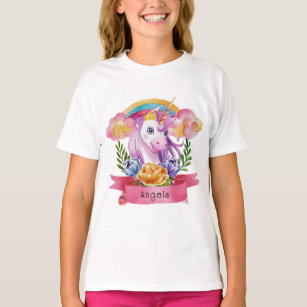 Girls Cute Purple Unicorn Rainbow Custom Name      T-Shirt