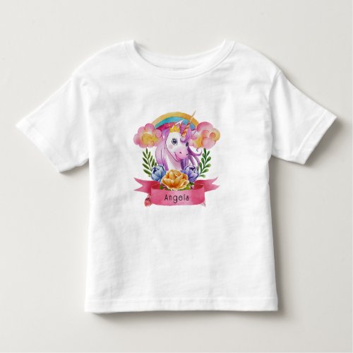Girls Cute Purple Unicorn Rainbow Custom Name      Toddler T_shirt