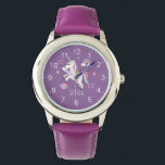 Girls Cute Purple Unicorn Rainbow & Name Kids Watch<br><div class="desc">This cute and modern kids watch features a unicorn cartoon, with a rainbow, heart, planet, stars and a crown, and can be personalized with your girls name. With clear, easily readable numbers, this 'first' watch is great for a child or toddler just starting out on learning the time. The perfect...</div>