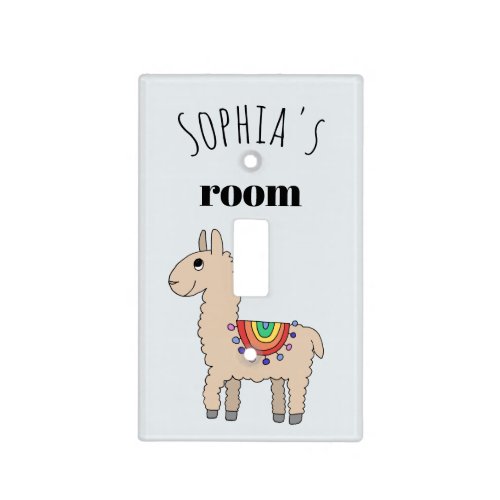 Girls Cute Rainbow Llama Cartoon and Name Kids Light Switch Cover