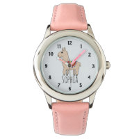 Girls Cute Rainbow Llama Cartoon and Name Kids Watch