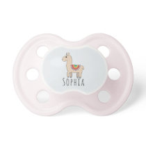 Girls Cute Rainbow Llama Cartoon and Name Pacifier