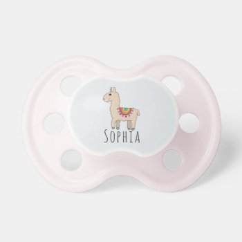 Girls Cute Rainbow Llama Cartoon And Name Pacifier by Simply_Baby at Zazzle