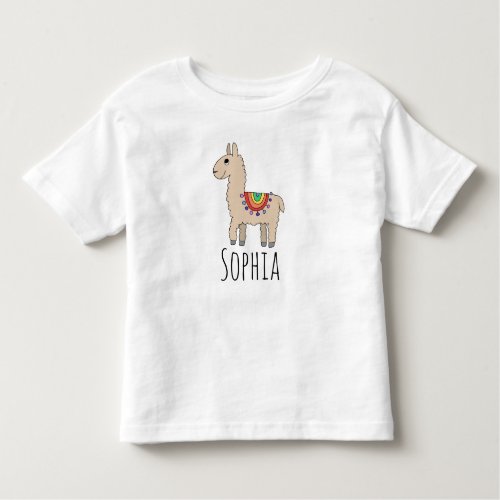 Girls Cute Rainbow Llama Cartoon and Name Toddler T_shirt