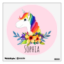Girls Cute Rainbow Magical Unicorn and Name Kids Wall Decal