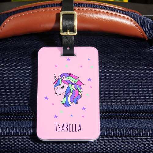 Girls Cute Rainbow Magical Unicorn  Custom Name  Luggage Tag