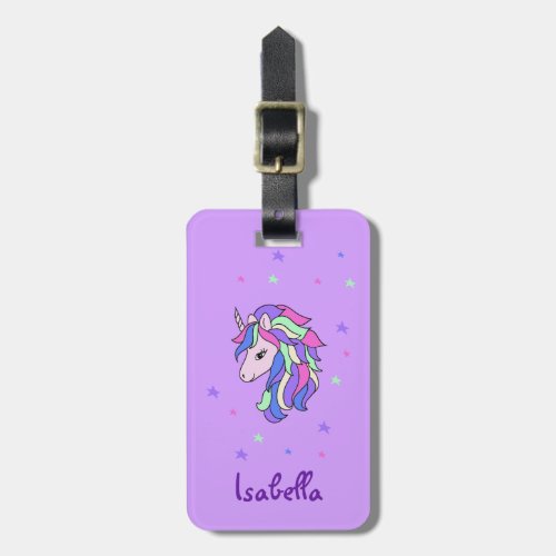 Girls Cute Rainbow Magical Unicorn  Custom Name  Luggage Tag