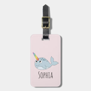Girls Cute Rainbow Narwhal Cartoon and Name Kids Luggage Tag
