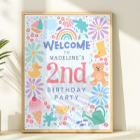 Girls Cute Rainbow Pool 2nd Birthday Welcome