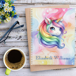 Girls Cute Rainbow Unicorn Custom Name Planner