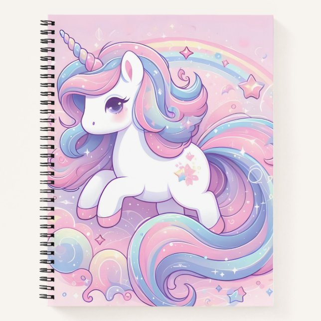 Girls Cute Rainbow Unicorn Notebook (Front)