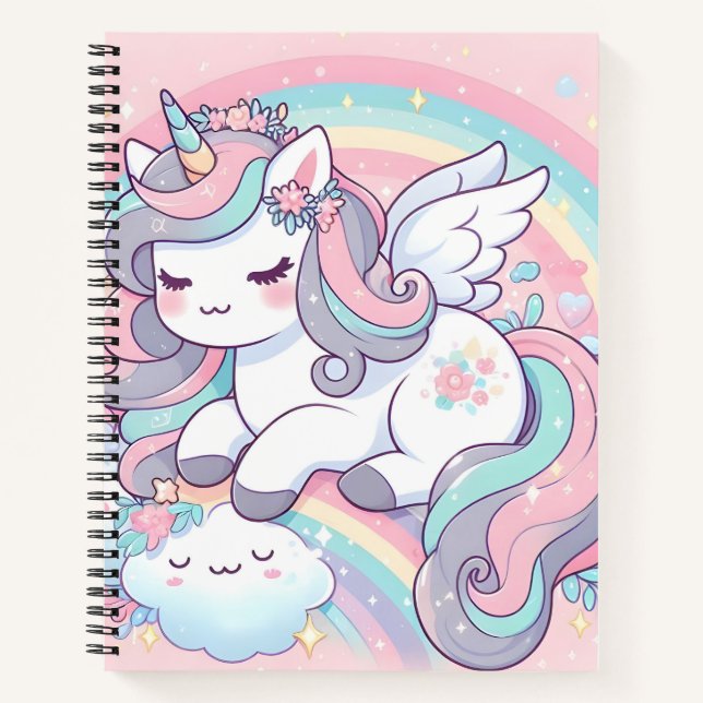 Girls Cute Rainbow Unicorn Notebook (Front)