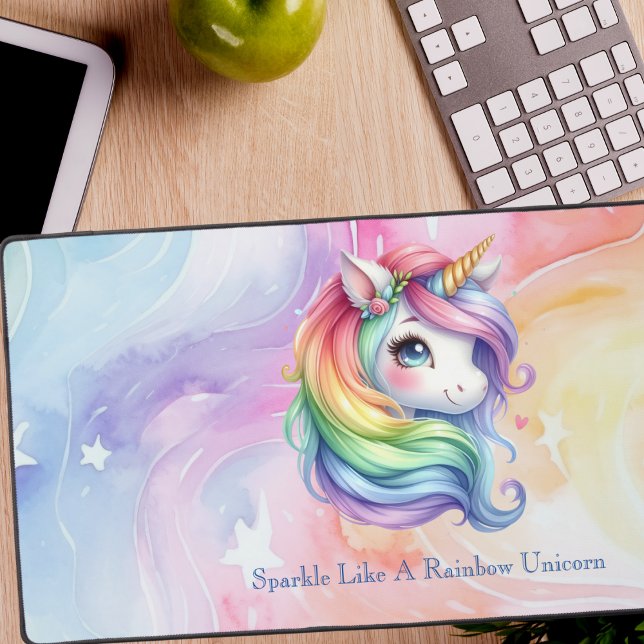 Girls Cute Rainbow Unicorn Personalized Message Desk Mat (Creator Uploaded)