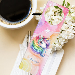 Girls Cute Rainbow Unicorn Personalized Message Door Hanger