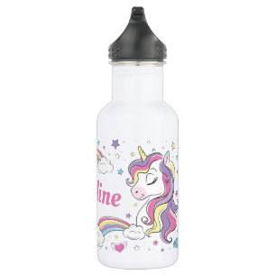 Girls Cute Rainbow Unicorn Personalized Name Stainless Steel Water Bottle