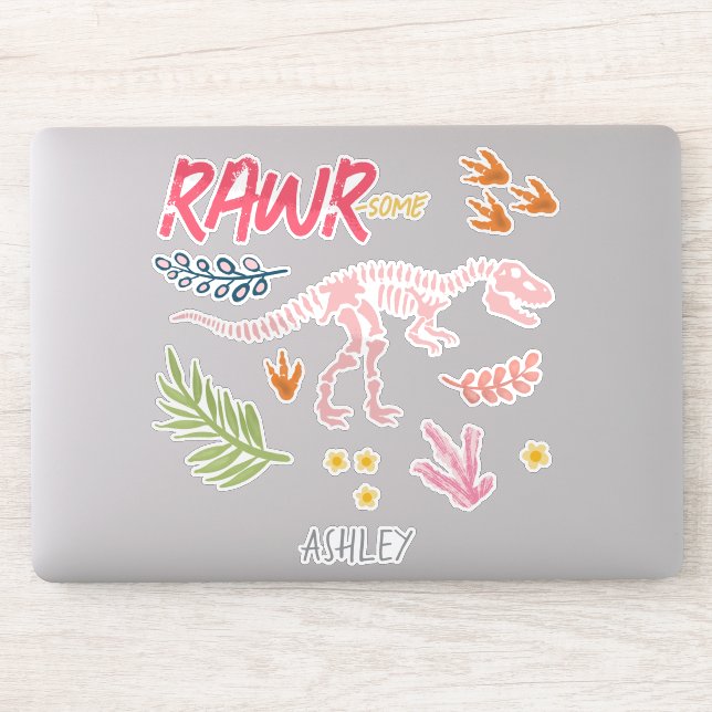 Girls Cute Raw-Some Pink Dinosaur Kids  Sticker (Computer)