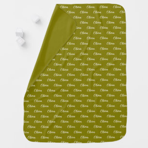 Girls Cute Repeating Newborn Name Olive Green Baby Blanket