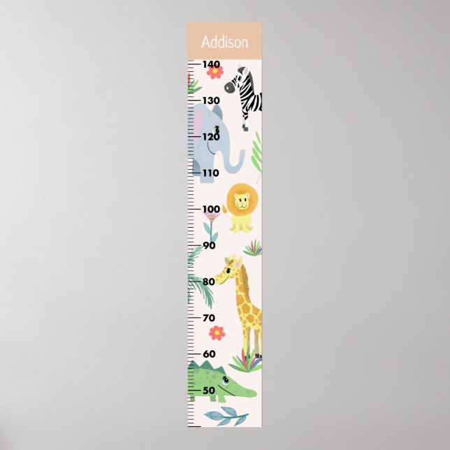Girls Cute Safari Animals Growth Chart Metric (Front)