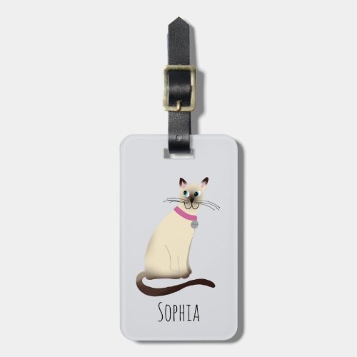 Girls Cute Seal Point Siamese Cat Name Kids Luggage Tag