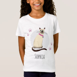 Girls Cute Seal Point Siamese Cat Paw & Name T-Shirt