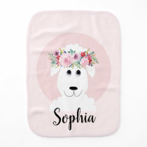 Girls Cute Sheep Watercolor Flowers and Name Baby Burp Cloth