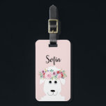 Girls Cute Sheep Watercolor Flowers and Name Luggage Tag<br><div class="desc">This modern and girly kid's luggage tag features a beautiful, hand painted white sheep with a gorgeous wreath of flowers in her hair. This floral watercolor lamb design also features a place for you to add your girl's name in elegant typography. The perfect farm animal design for any kid's first...</div>