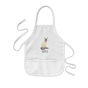 Girls Cute Siamese Cat Cartoon with Name Kids' Apron