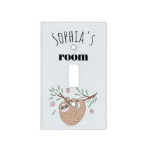 Girls Cute Sleeping Sloth Animal and Name Kids Light Switch Cover