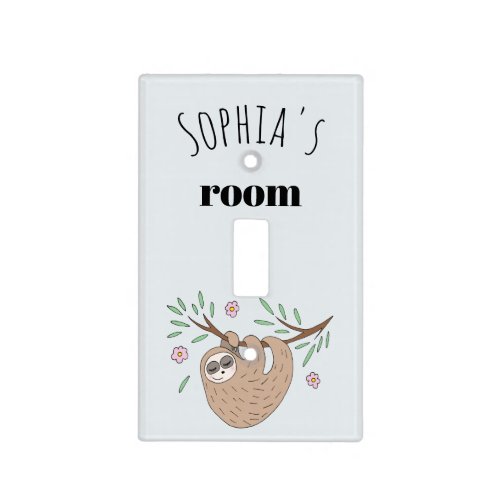 Girls Cute Sleeping Sloth Animal and Name Kids Light Switch Cover