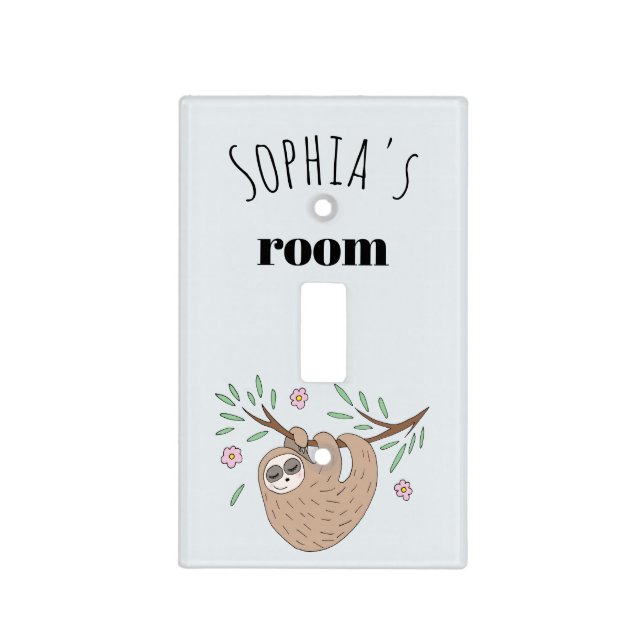 Girls Cute Sleeping Sloth Animal and Name Kids Light Switch Cover (Front)