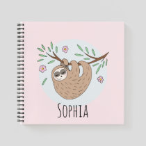 Girls Cute Sleeping Sloth Animal and Name Kids Notebook