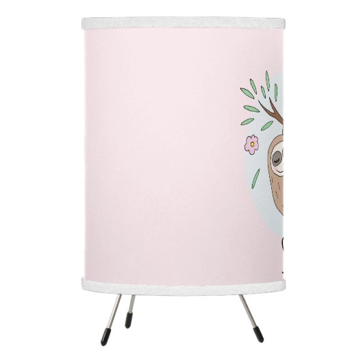 Girls Cute Sleeping Sloth Animal and Name Kids Tripod Lamp (Left)