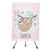 Girls Cute Sleeping Sloth Animal and Name Kids Tripod Lamp (Front)
