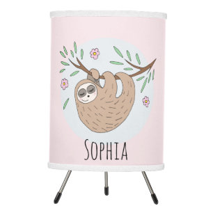 Girls Cute Sleeping Sloth Animal and Name Kids Tripod Lamp