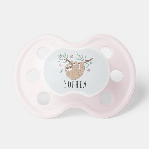 Girls Cute Sleeping Sloth Animal and Name Pacifier