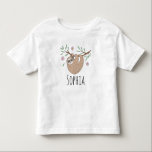 Girls Cute Sleeping Sloth Animal and Name Toddler T-shirt<br><div class="desc">This gorgeous and girly kids' shirt features a beautiful,  hand drawn sleeping sloth doodle with flowers and leaves. This lovely design also features a place for you to add your girl's name. The perfect jungle themed,  wildlife design for your little one!</div>
