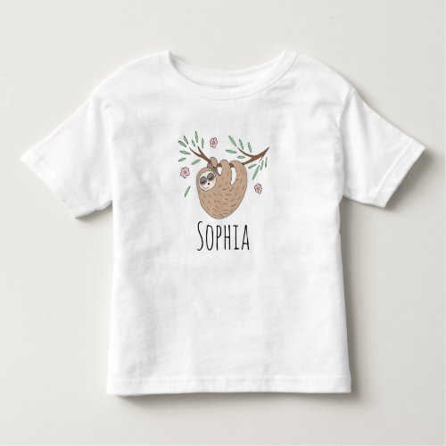 Girls Cute Sleeping Sloth Animal and Name Toddler T_shirt