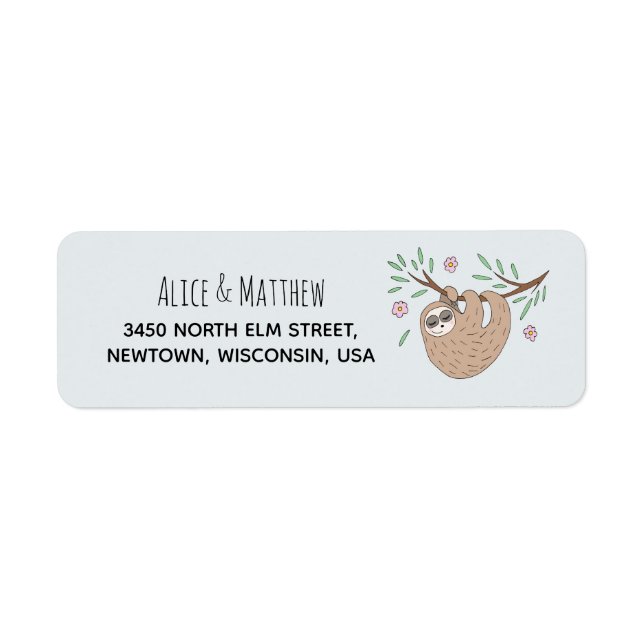 Girls Cute Sleeping Sloth Modern Baby Shower Label (Front)