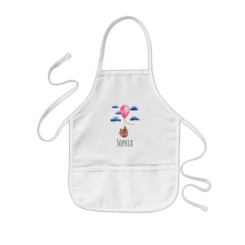 Girls Cute Sloth Mom  Child Sky Balloon and Name Kids Apron